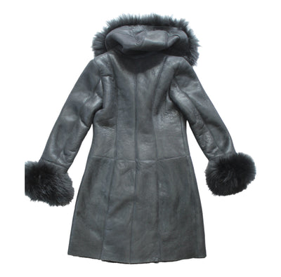 Black Shearling with Black Fox Hood and Cuffs