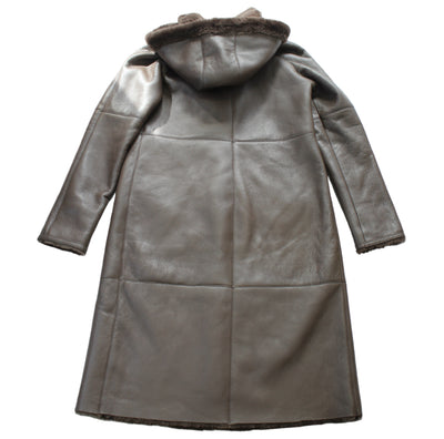 Brown Long Shearling Coat with Hood and Collar