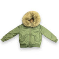 Green Leather Hoodie with Faux Fur