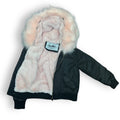 Black Faux Leather Hoodie with Faux Fur