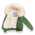 Green Leather Hoodie with Faux Fur