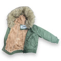 Green Leather Hoodie with Faux Fur
