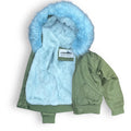 Green Leather Hoodie with Faux Fur