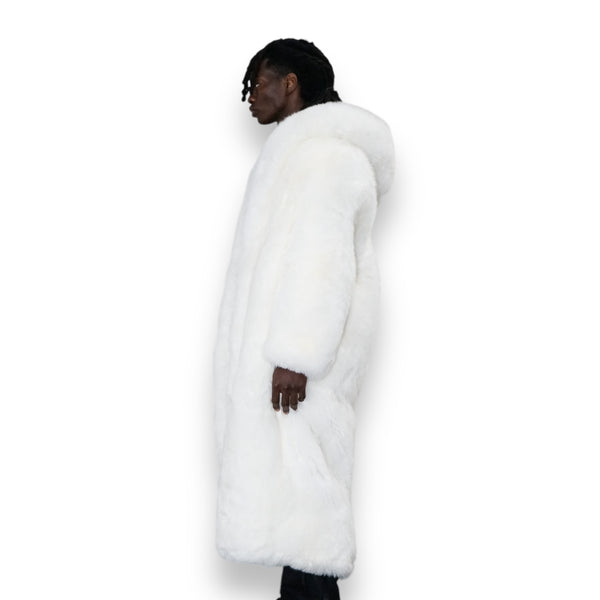White Fox Trench Coat with Hood