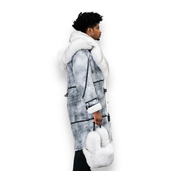 Grey Stonewash Shearling with White Fox