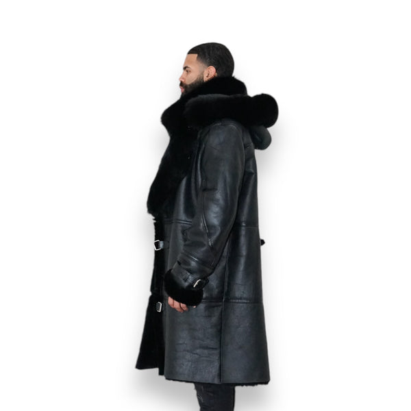 Black Shearling with Hood and Hooks