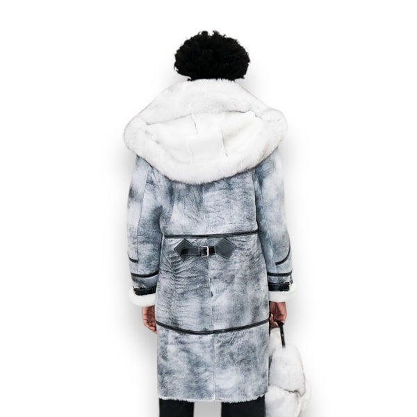 Grey Stonewash Shearling with White Fox