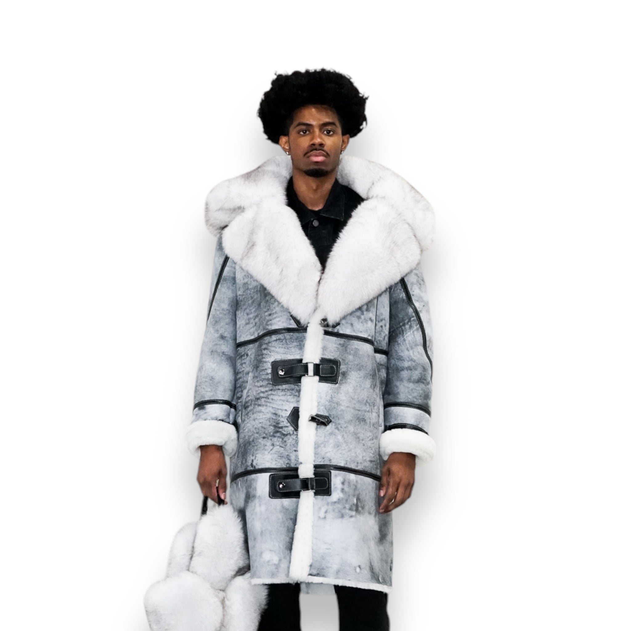 Grey Stonewash Shearling with White Fox – Daniel's Leather