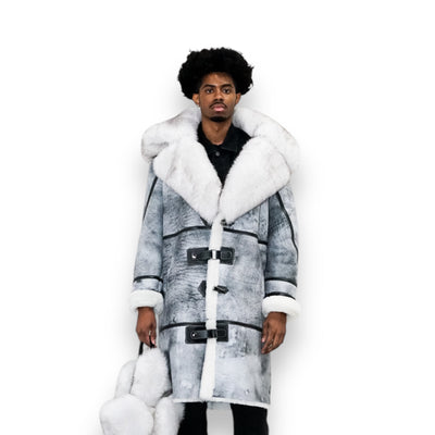 Grey Stonewash Shearling with White Fox