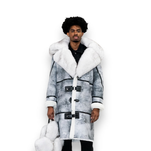 Grey Stonewash Shearling with White Fox