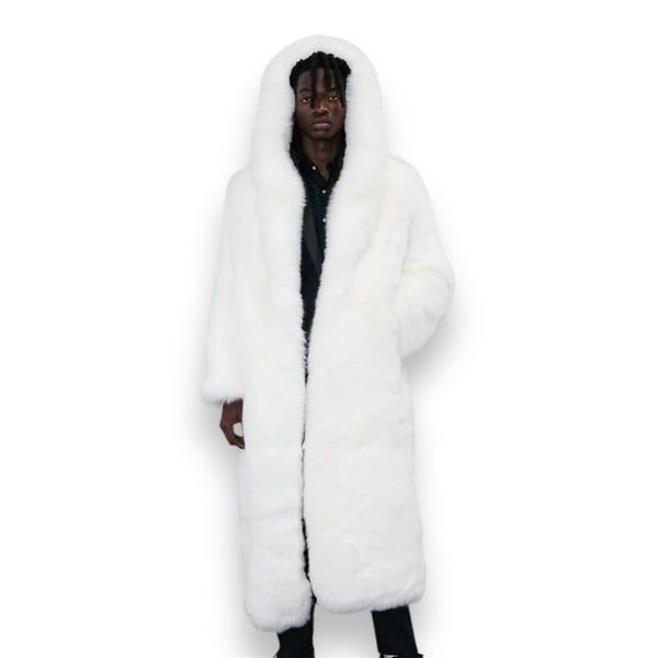 White Fox Trench Coat with Hood