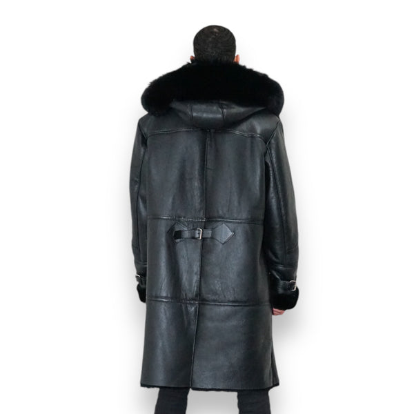 Black Shearling with Hood and Hooks
