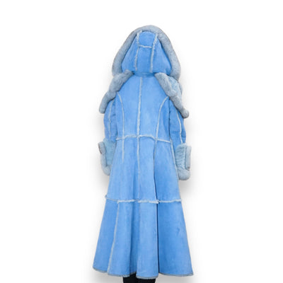 Blue Trench Coat Shearling with Blue Fox
