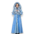 Blue Trench Coat Shearling with Blue Fox