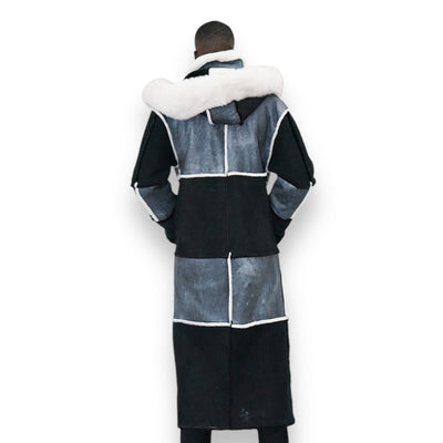 Black and Grey Shearling with White Fox Hood