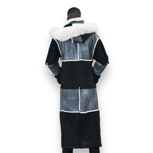 Black and Grey Shearling with White Fox Hood