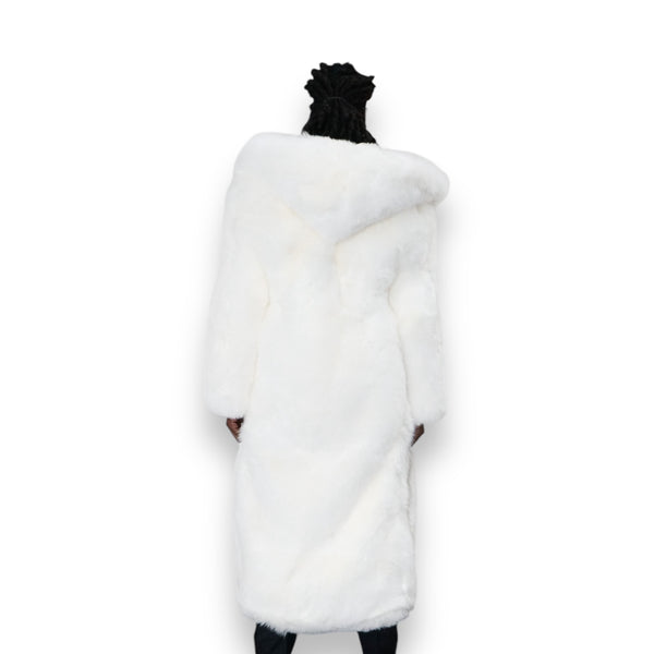 White Fox Trench Coat with Hood