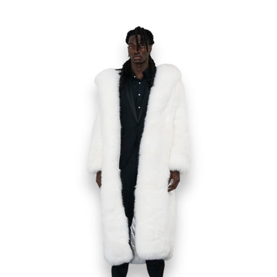 White Fox Trench Coat with Hood