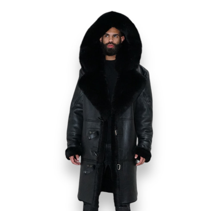 Black Shearling with Hood and Hooks