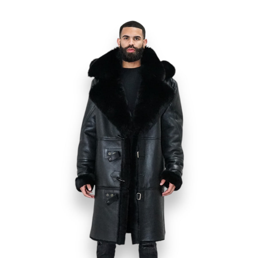 Black Shearling with Hood and Hooks