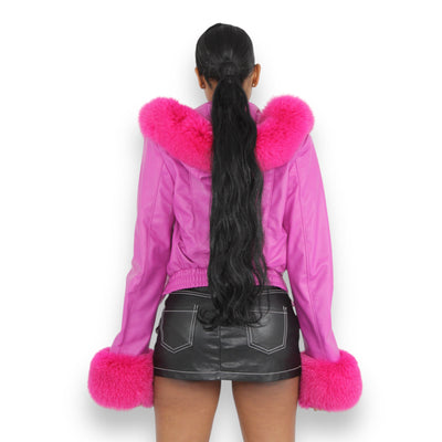 Cropped Leather Jacket with Fur