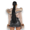 Snake Print Cropped Leather Jacket with Fur