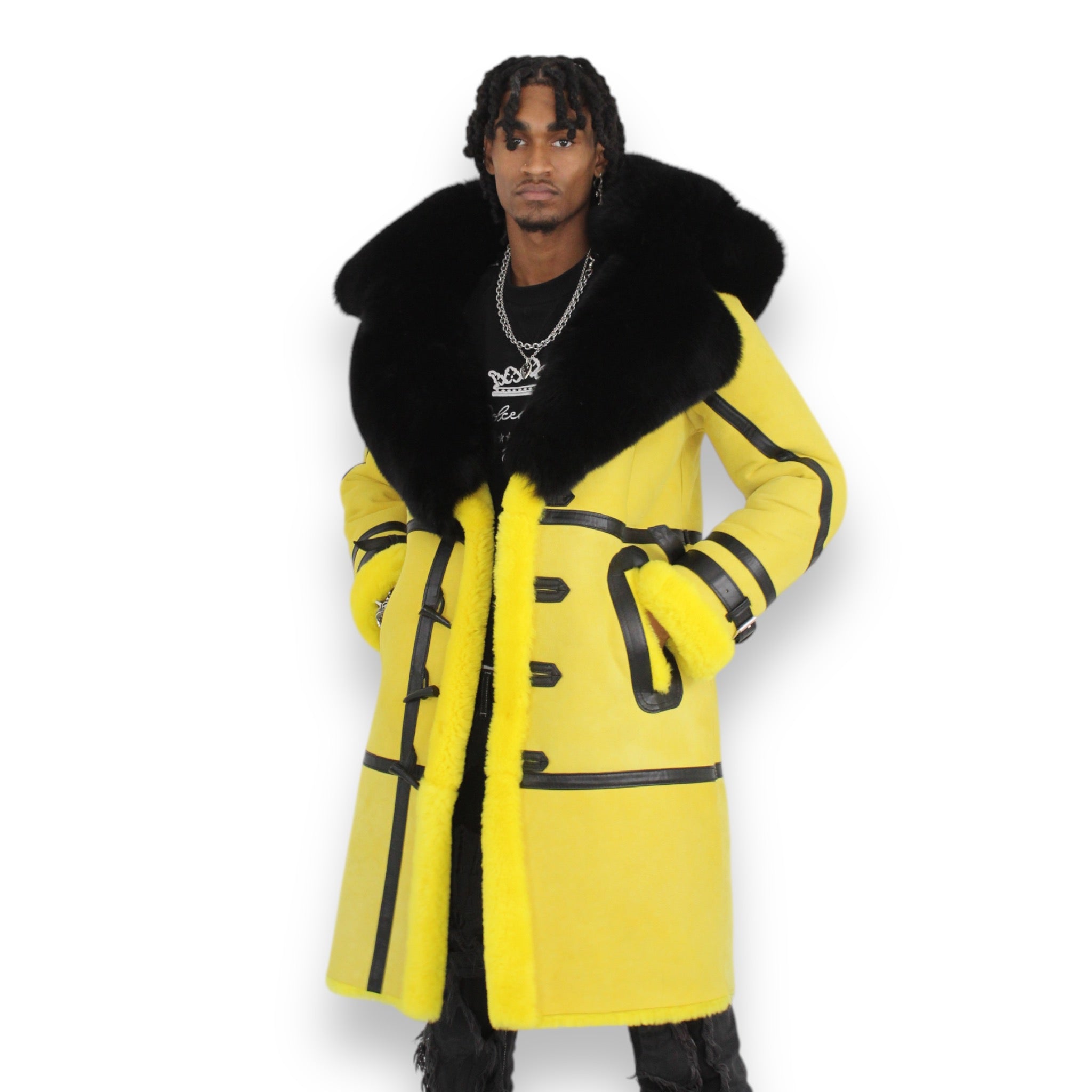 Yellow Shearling with Black Fox – Daniel's Leather