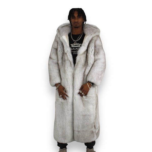 White Fox Trench Coat with Hood