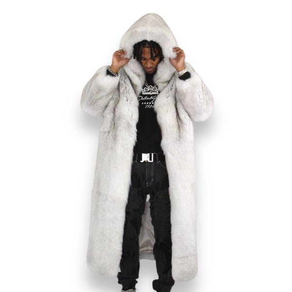 White Fox Trench Coat with Hood