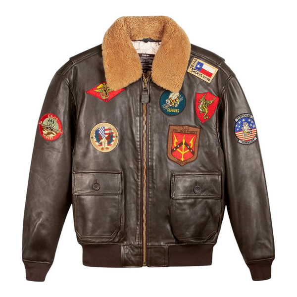 Top Gun® Official Signature Series Leather Jacket With Removable Mouton Collar