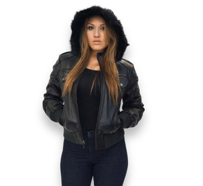 Lambskin Leather Bomber with Hood