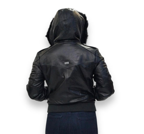 Lambskin Leather Bomber with Hood