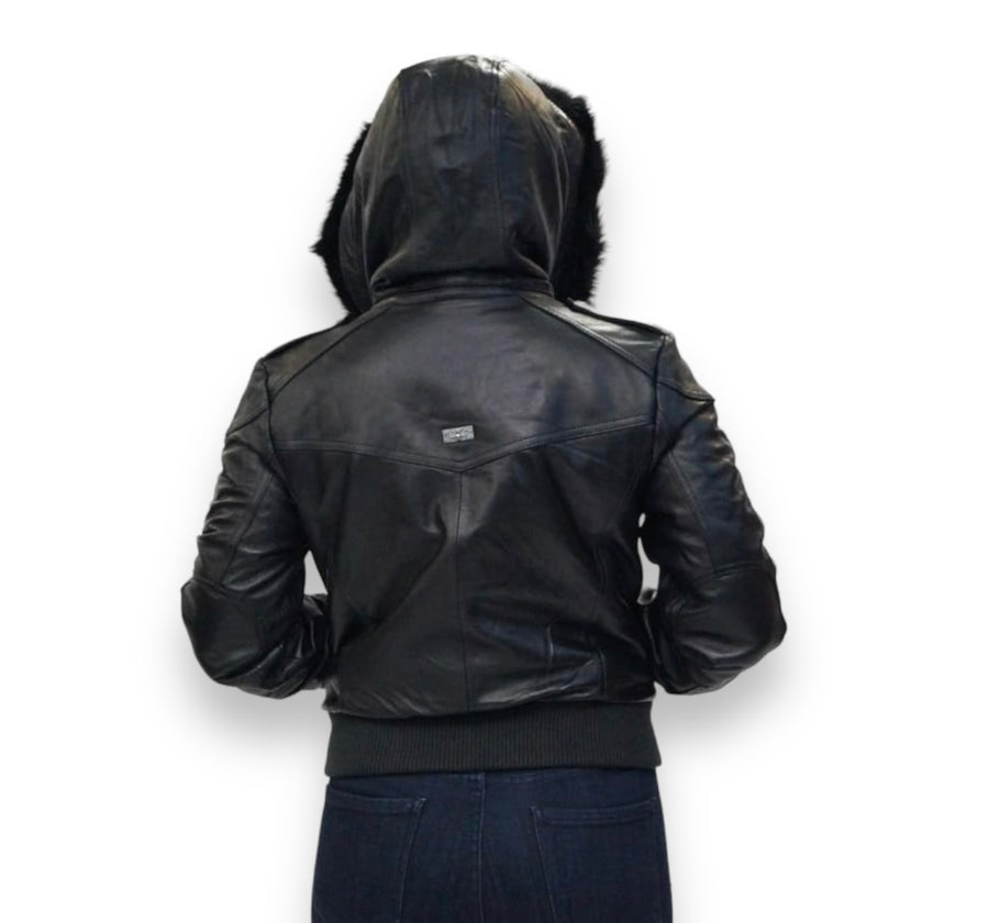 Lambskin Leather Bomber with Hood