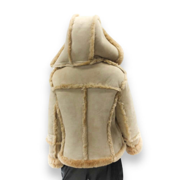 Tan Moto Shearling with Hood