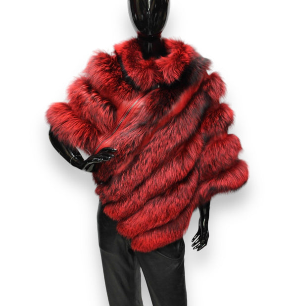 Short Diamond Cut Fox Poncho