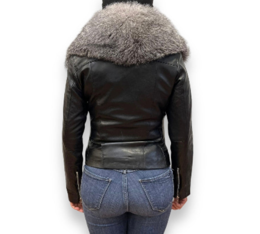 Basic Leather with Silver Fox Collar