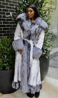 Long Rabbit Coat with Fox Trimming