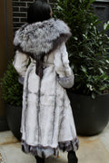 Long Rabbit Coat with Fox Trimming
