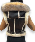 Ana Cropped Shearling Vest with Hood and Fox Collar