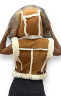Ana Cropped Shearling Vest with Hood and Fox Collar