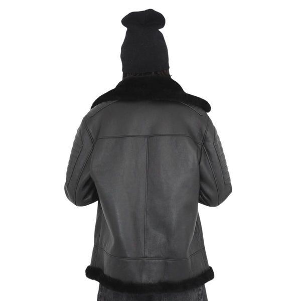 Basic Black Shearling with Chest Zipper