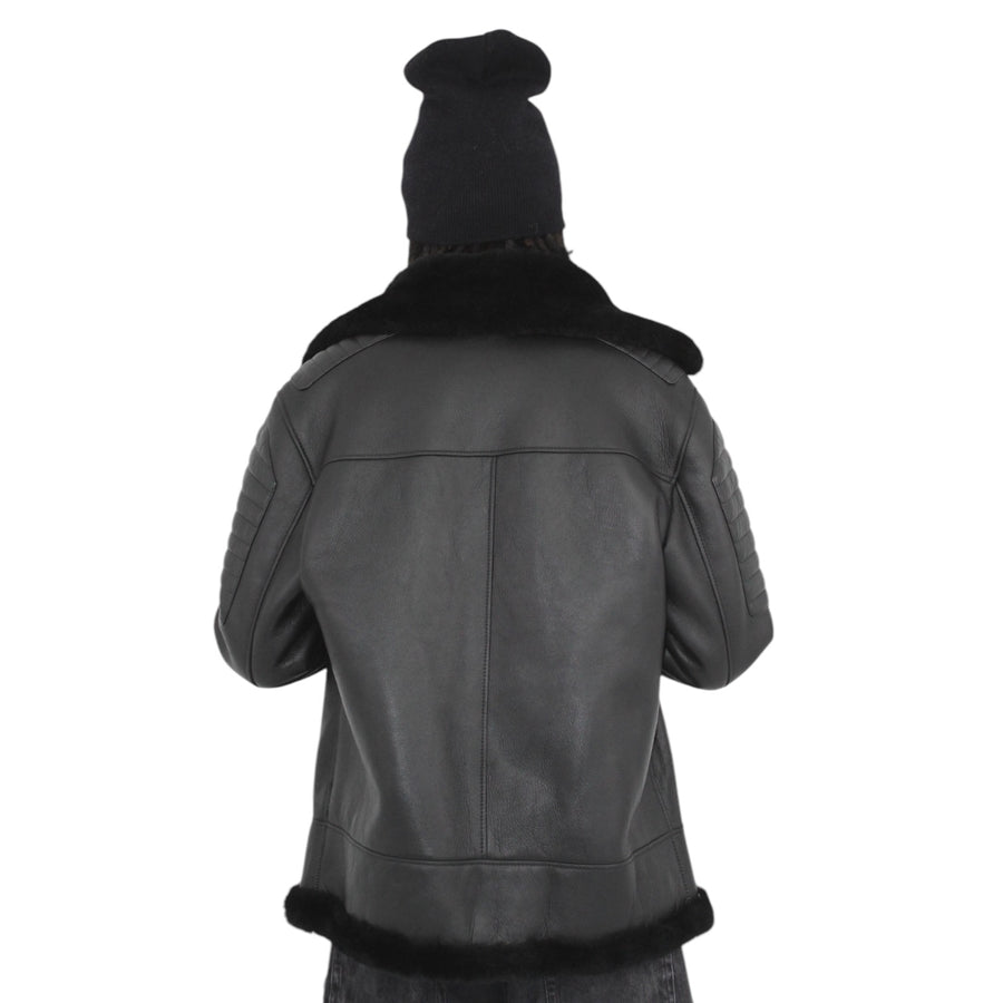 Basic Black Shearling with Chest Zipper
