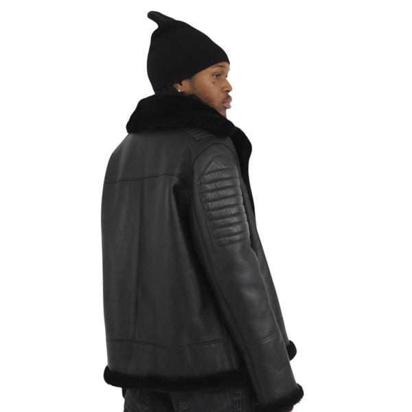 Basic Black Shearling with Chest Zipper