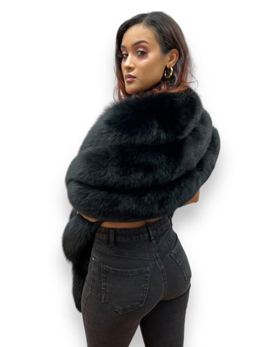Black Shawl with Fox Tails