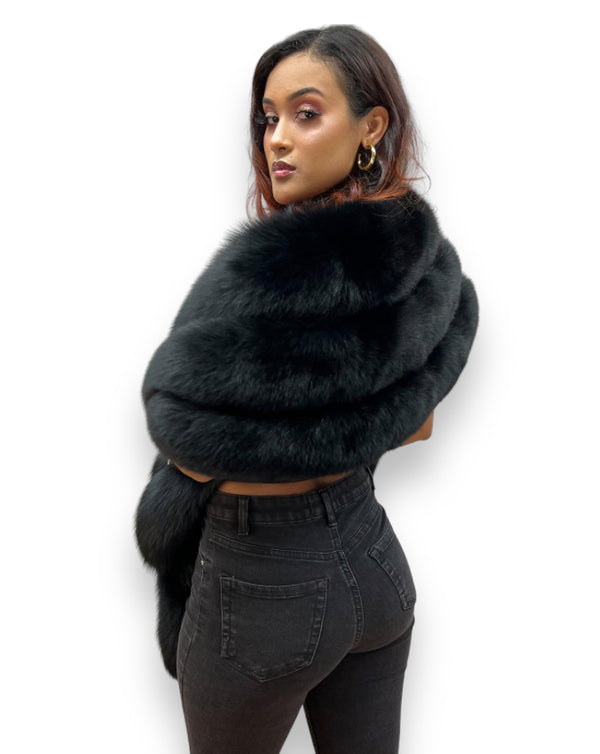 Black Shawl with Fox Tails