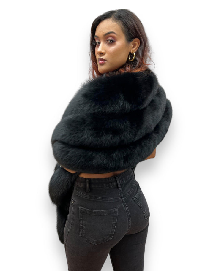Black Shawl with Fox Tails