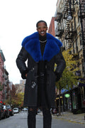 Shearling Coat with Blue Fox Collar