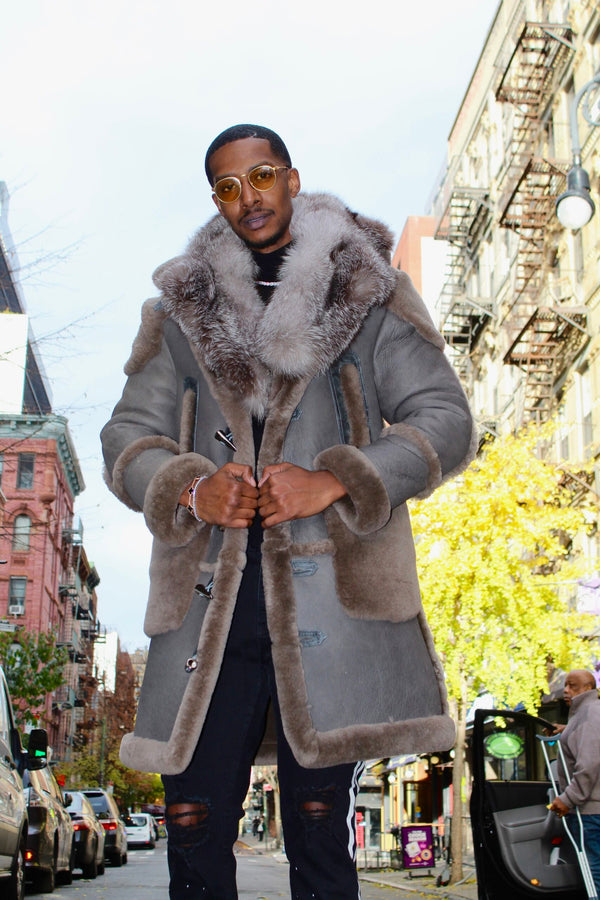 Gray Shearling with Silver Fox Collar