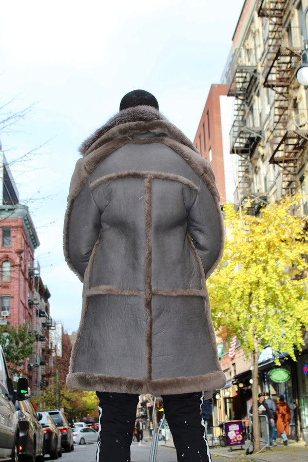 Gray Shearling with Silver Fox Collar