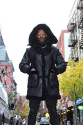 Black Reverse Panel Shearling with Hood